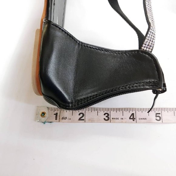 Lichuang Womens T-Strap Thong Sandals Black Back Zip Rhinestone Flat Heel EU 38 - Picture 8 of 10